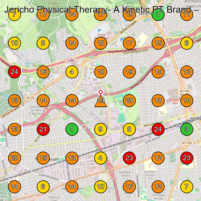 Jericho Physical Therapy- A Kinetic PT Brand Physical Therapy Clinic GeoGrid ranking map for Jericho NY